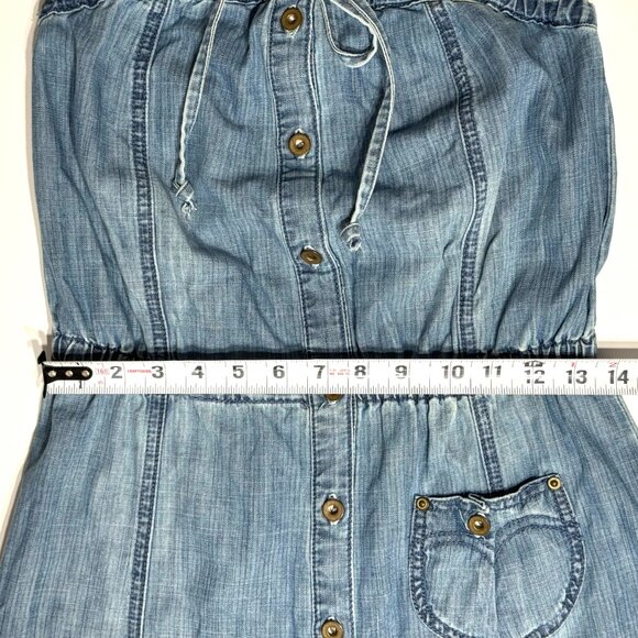 Levis Jeans Y2K Denim Strapless Dress Elastic Waist Western Country Cowgirl - Picture 9 of 11